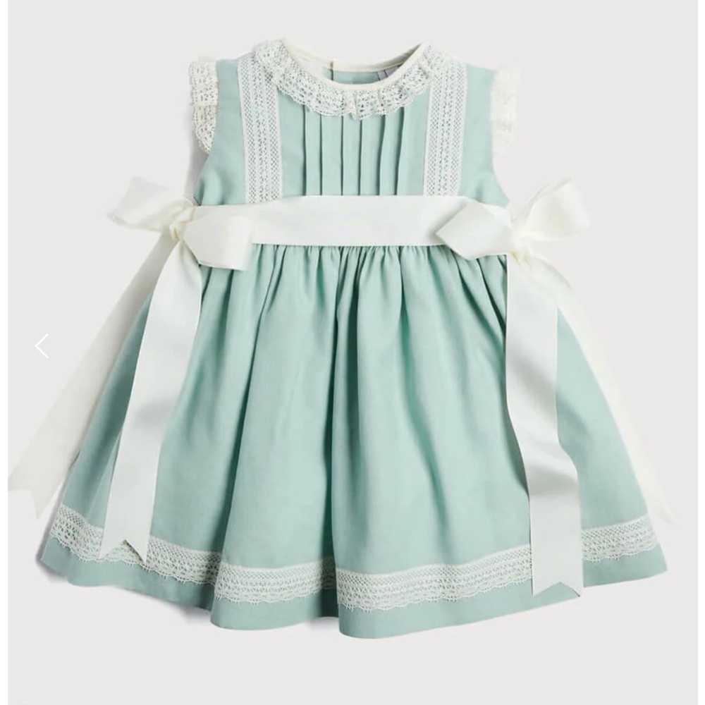 COPY - Pepa London Lace Trim Ivory Bow Dress in Teal
